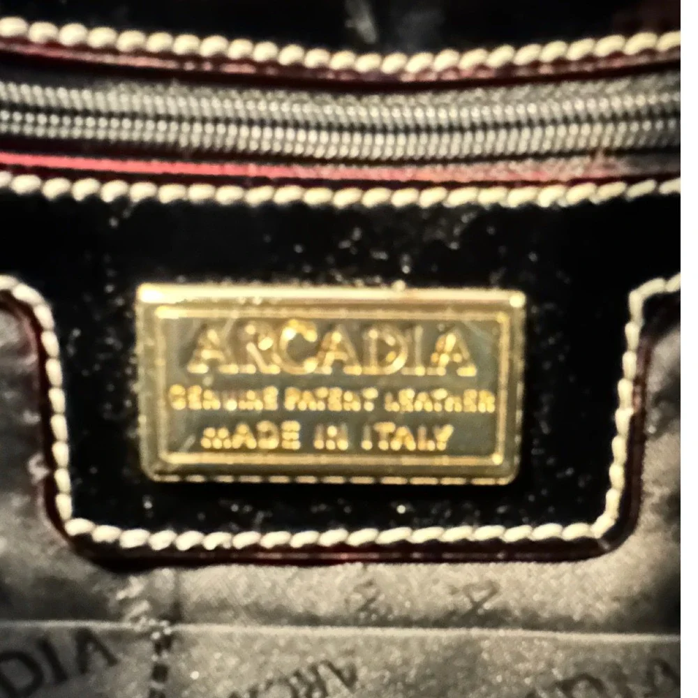 Arcadia Crossbody Bag Women Black Patent Leather Embossed Logo Made in Italy
